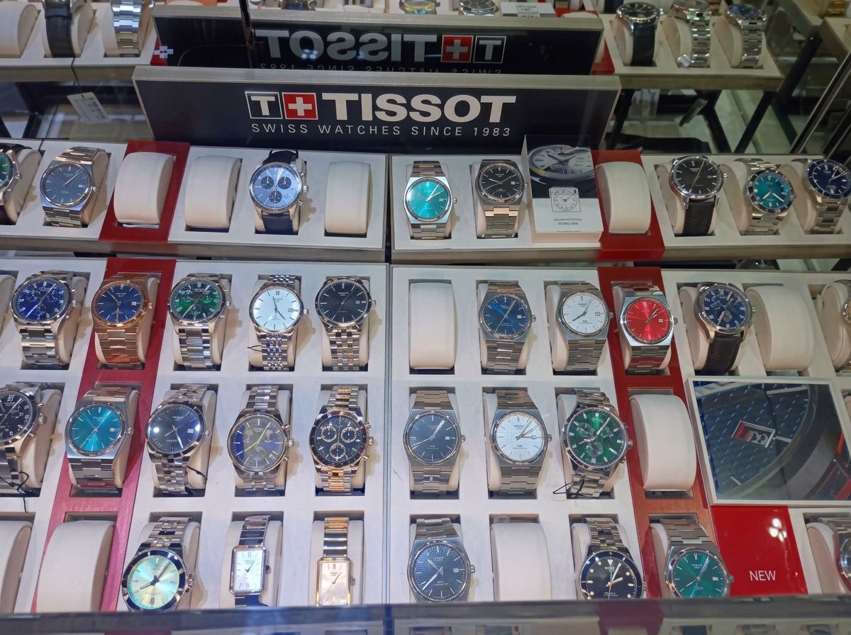 Display case of wristwatches for sale at Philly Watch & Jewelry in Philadelphia